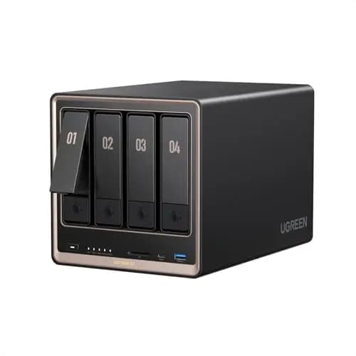 UGREEN NASync DXP4800 GT NAS 4 bahías, Dual LAN 10GbE, CPU AMD Ryzen Embedded R2514, 8GB RAM, Support ECC, Ranura SD, Doble M.2 NVMe, HDMI 4K, Centro vigilancia (Sin Discos)