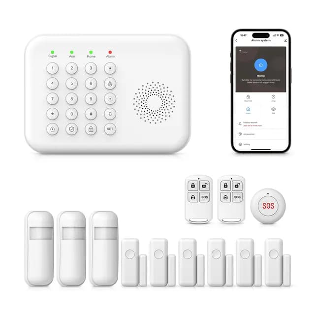 4G + WiFi Alarma para Casa, 13 Piezas, Sistema de Alarma para Casa, Antirrobo Inalámbrico con Sensores para Puertas y Ventanas, Detectores de Movimiento, Controles Remotos, Compatible con Alexa