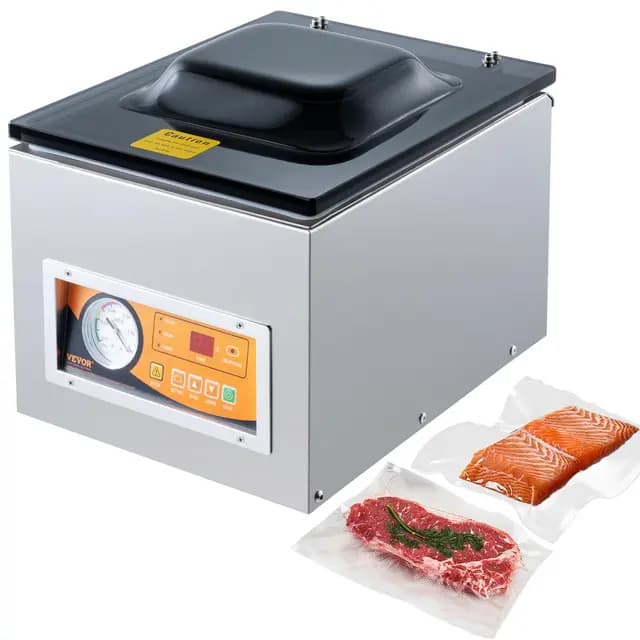 VEVOR Sellador al Vacío de Cámara 260 W Máquina de Envasado al Vacío de Acero inoxidable Tamaño Compacto de 260 mm para Cocina del Hogar Para Uso Comercial Para Alimentos Húmedos, Carnes y Adobos