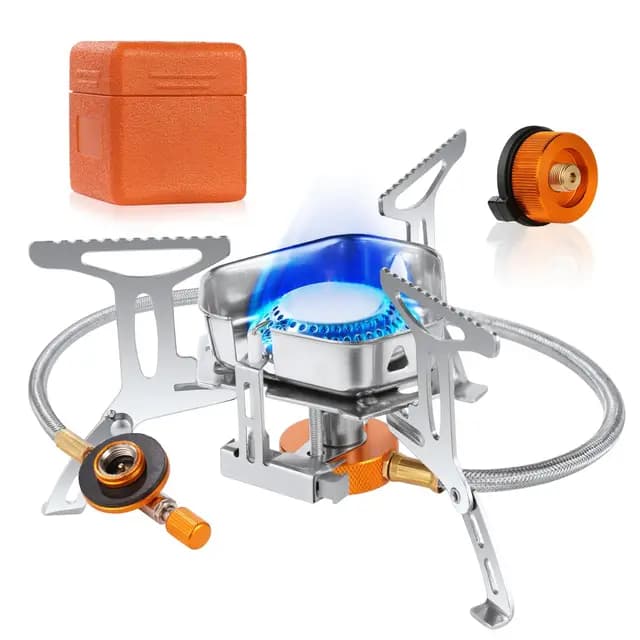 Estufa de Camping, 3500W Hornillos Portátiles de Camping, Mini Estufa Plegable de Acero con Encendido Piezoeléctrico, Estufa de Gas de Camping con Adaptador para Camping, Picnic, Senderismo