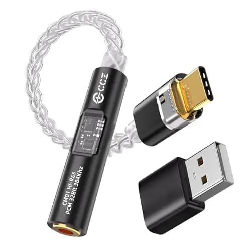 EZ EAR CCZ CM01 Adaptador de Auriculares USB C a Conector DAC de 3,5 mm MAX97220 Amp Conexant CX31993, convertidor de Audio de Alta resolución de 24 bits/384 kHz con Cable Chapado en Plata