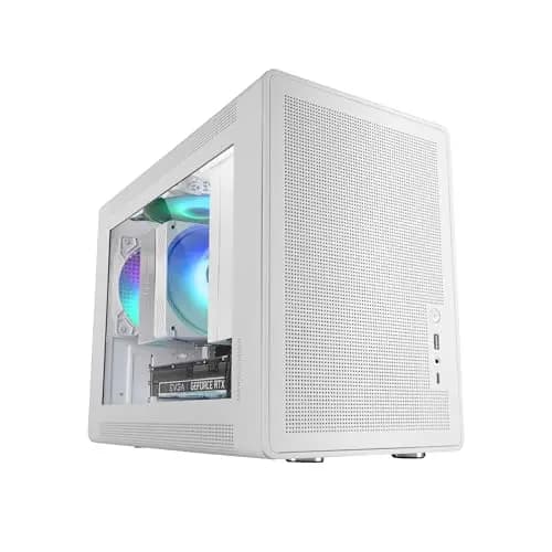Mars Gaming MC-XPS, Caja Gaming MicroATX Ultracompacta, Cristal Templado + Paneles Mesh, Ventilador FRGB 120mm, Tecnología Refrigeración Mesh, Soporte Dual de PSU ATX y SFX, Minitorre PC USB-C, Blanco