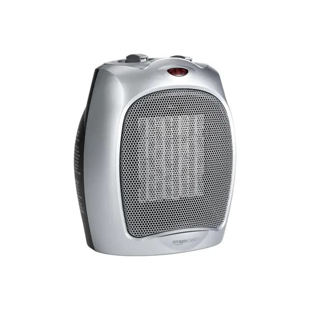 Amazon Basics Calefactor de cerámica, 1800 W, con termostato ajustable, Plateado