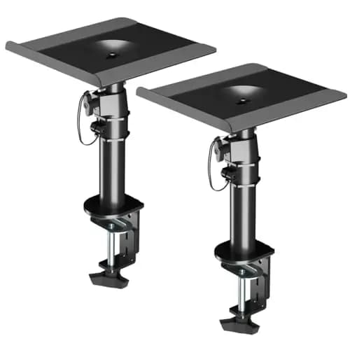 suptek Soporte Altavoces Pie, Soporte Altavoz Universal para Barra de Sonido de Ordenador y Altavoces de Estantería, Giratorio & Inclinable, Paquete de 2, Máx. 15KG, SDM001B(Negro)
