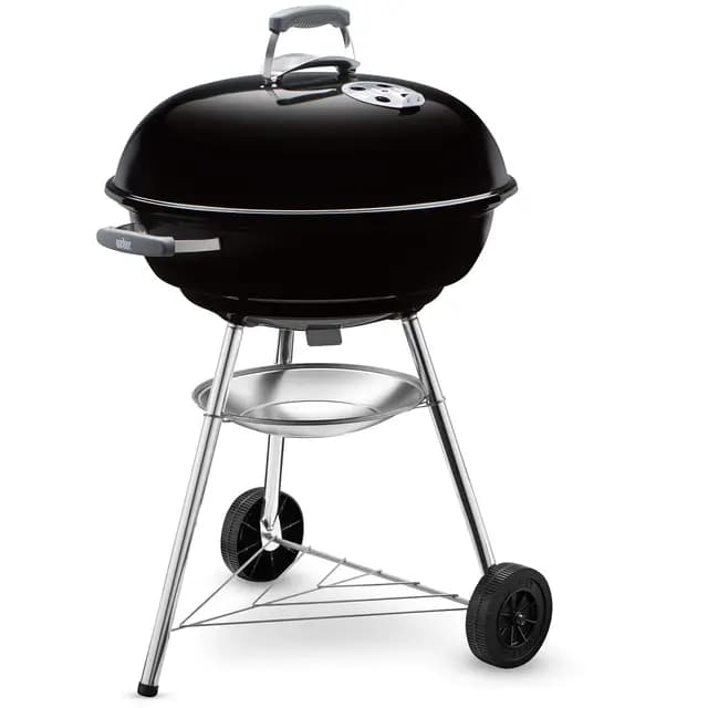 Weber Compact Kettle Barbacoa de carbón, superficie de la parrilla de Ø 57 cm, barbacoa con tapa y cuba esmaltadas en porcelana, soporte de tres patas y ruedas, rejilla cromada - Negro (1321004)