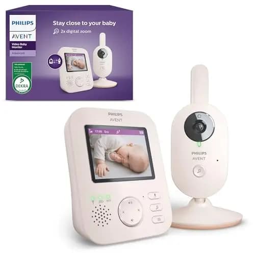 Philips Avent Vigilabebés con Vídeo: Certificado DEKRA, Privado y Seguro con Cámara y Audio, con Pantalla de 2,8", Zoom 2X, Visión Nocturna, Audio Bidireccional y Nanas, SCD881/26