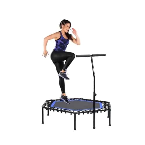 Cama Elástica. Trampolín Fitness para Saltar con Ø90cm.Plegable y Silenciosa. Instalacción Fácil,Octogonal para Adultos,Niños.Interior,Exterior con Apoyabrazos de Espuma Ajustable.