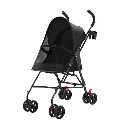 Cochecito para perros con 4 ruedas, ligero y plegable, carrito portátil para gatos, carrito para perros pequeños y miniatura, con portavasos, 97 x 45 x 55 cm, negro