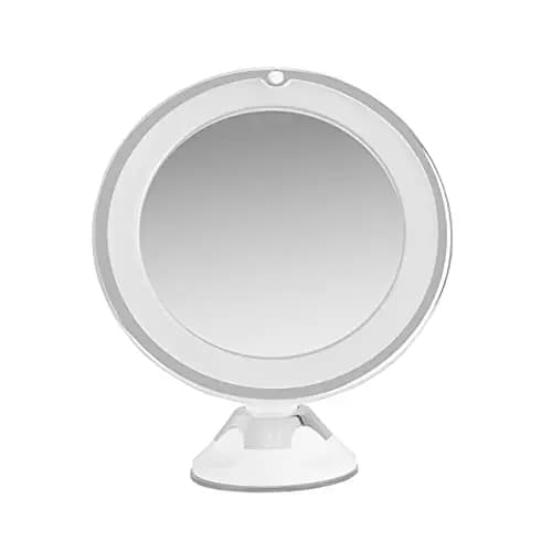 Orbegozo ESP 1010 - Espejo cosmético con luz LED, orientable 360 Grados, Aumento 10x, Ventosa Ajustable, Vidrio óptico, Funciona a Pilas, Gris, Blanco
