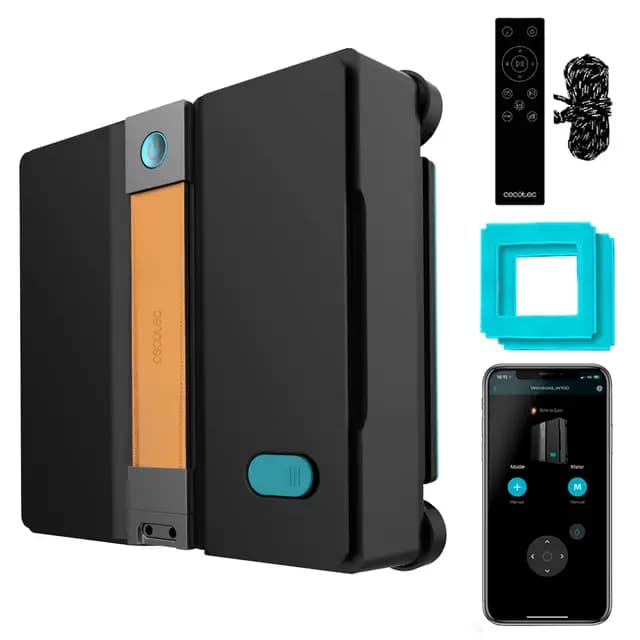 Cecotec Robot Limpiacristales con App y Mando Conga Windroid W50 Double Spray. Pulveriza, Limpia y Seca, 6300Pa, Diseño Cuadrado, 2 Mopas y 4 Sprays, 5 Modos, Doble Sistema de Seguridad