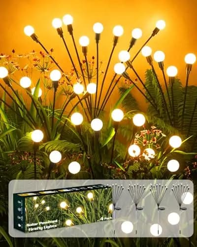 4 Piezas Luces Solares de Luciérnaga, 8 LED Luz Solar Exterior Jardin Decorativa IP65 Impermeable Blanco Cálido, Luces Luciernagas Solares para Jardín Decoración Nocturna Patio Balcón