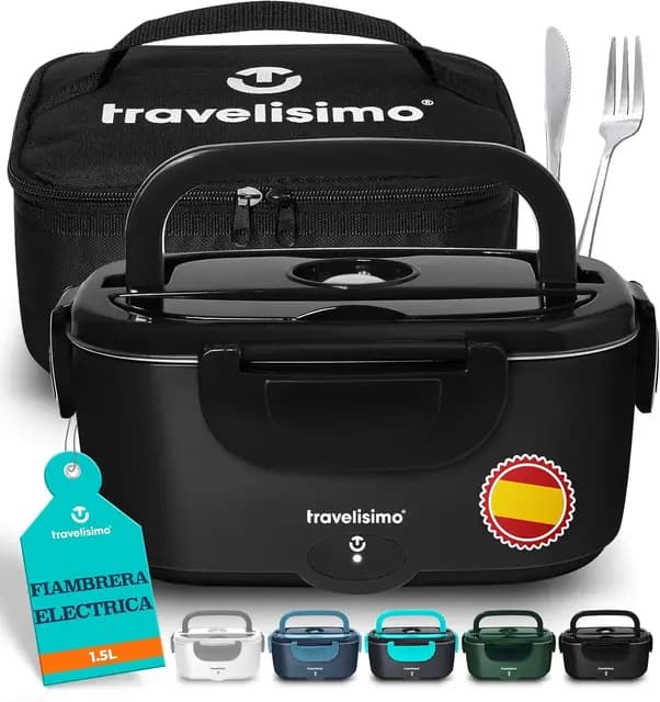 TRAVELISIMO Fiambrera Electrica 100W Taper Electrico para Comida 1,5L Fiambrera Termica 3 en 1 12V/24V/220V - Fiambreras Comida Trabajo Para Coche y Camión, Marmita Electrica en Acero Inoxidable