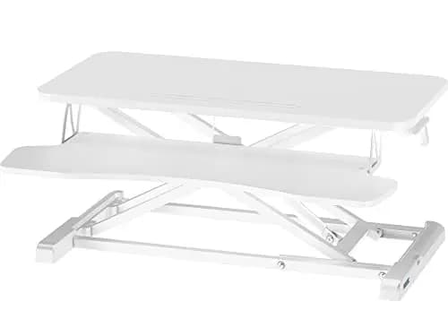 BONTEC Convertidor de Escritorio Sentado/Pie, Estación de Trabajo de 2 Niveles Ajustable en Altura, con Plataforma de 80x40cm, Elevador Ergonómico, Pantalla de PC, Portátil de hasta 15 kg(Blanco)