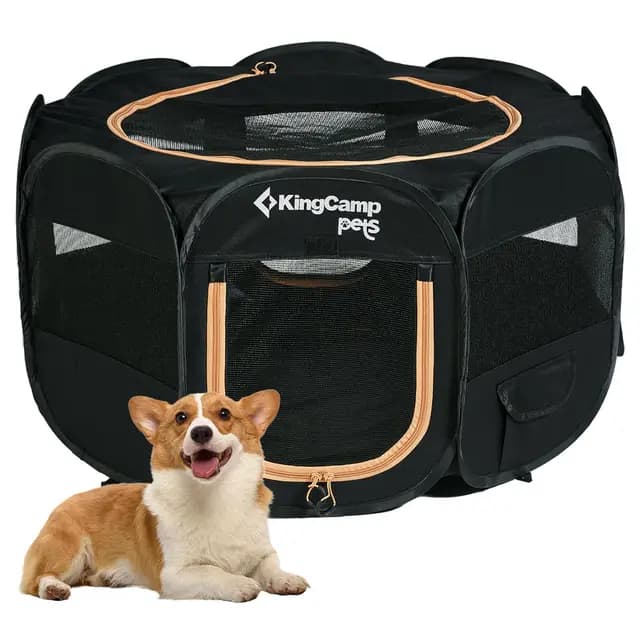 KingCamp Parque para Perros 74 x 74 x 43 cm, Parque Plegable para Mascotas con Ventanas de Malla, Portátil Parque para Gatos Cachorro Conejo Exterior Interior, Jaula Perros de Tela Oxford, Negro S