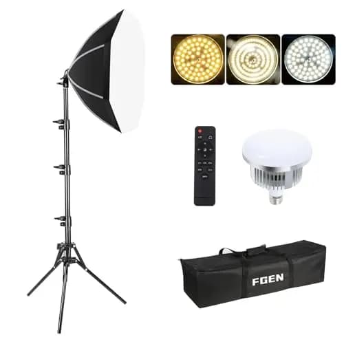 FGen Softbox - Juego de Estudio fotográfico (50 cm, Octagonal, con Bombillas LED Ajustables de 85 W, 2700 – 6400 K, Soporte de luz Ajustable de 150 cm para Youtube, grabación de vídeo Tiktok