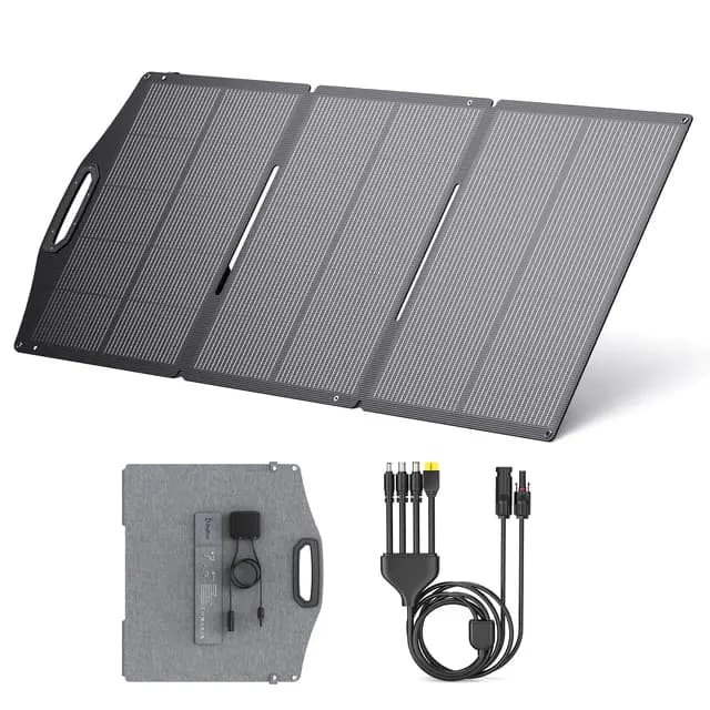 BigBlue 150W Panel Solar ETFE Portátil, N-Type Cargador Solar Plegables (20,8V/9,23A) con Soporte de Pie, Impermeable IP68, Paneles Solares con Cable para Central Eléctrica, Acampadas, RV