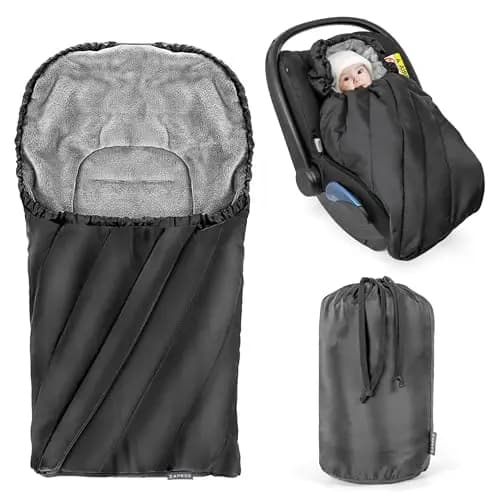 Zamboo Saco Grupo 0 Universal Deluxe - Saco Capazo Bebe Invierno con Forro Polar Térmico, Saco Cuco Bebe Invierno Ajustable y con Bolsa - Negro/Gris