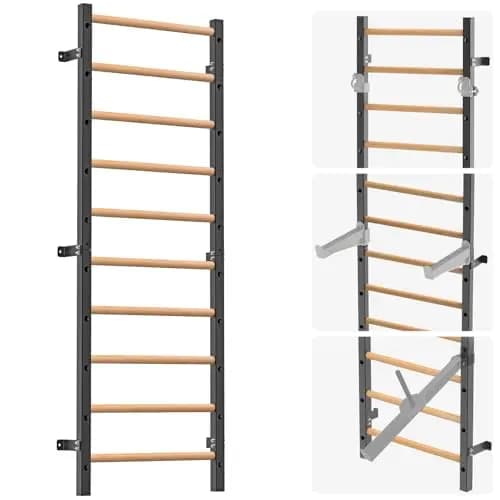 Barra de madera, escalera sueca con barra de dominadas, entrenador de suspensión montado en la pared para el hogar, gimnasio, escuela y clínica