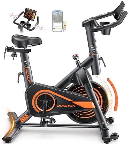 Bicicleta Estática para Casa con APP, Bicicleta estatica Silenciosa con Resistencia Magnética 0-100%, Pantalla LCD, Soporte para Mancuernas y Portavasos, Volante 15 KG, MAX 160KG verde