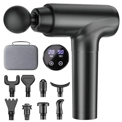 cotsoco Pistola de Masaje Muscular, Masajeador Eléctrico de Tejido Profundo con 20 Velocidades, 9 Cabezales Intercambiables, Pantalla LCD Táctil, Silencioso y Potente para Aliviar el Dolor