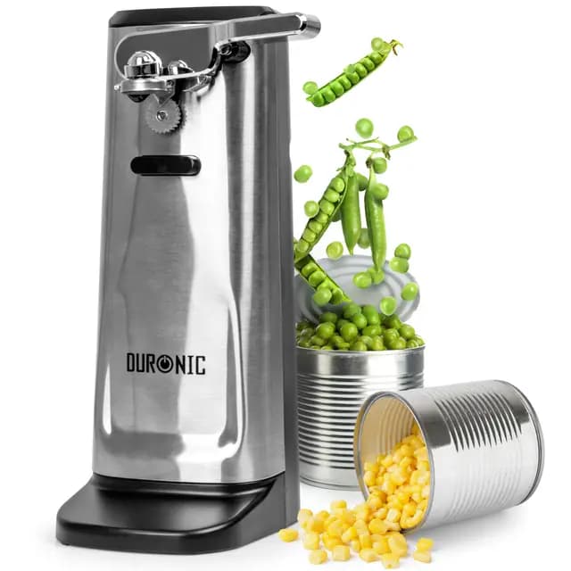 Duronic CO60 Abrelatas Eléctrico 50W - Incluye abrebotellas y afilador de cuchillos, funcionamiento con una sola pulsación, diseño compacto y elegante para personas con artritis o movilidad reducida.