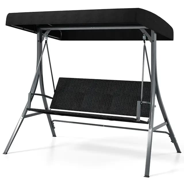 COSTWAY Balancin Jardin Exterior de 3 Plazas, Techo Ajustable, Respaldo de Asiento de Ratán, Estructura Metálica, Columpio Jardin Exterior Porche Patio Trasero, 121 x 145 x 176 cm, Carga 450kg