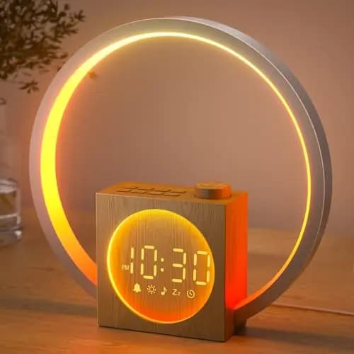 LIORQUE Despertador Amanecer, Despertador Luz Natural Simulación de Amanecer, 12 Modos de Luz, 30 Sonidos Relajantes, Modo de Ayuda para Dormir, Función Alarma y Snooze
