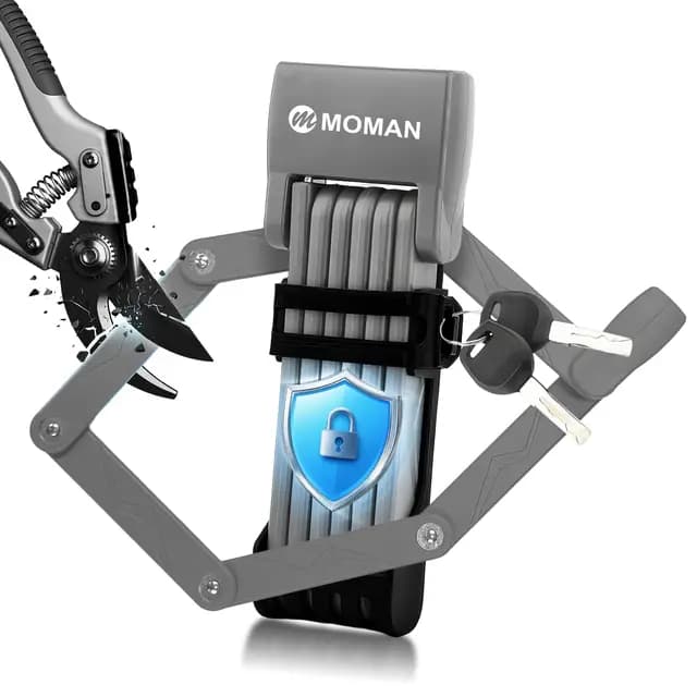 Candado Bicicleta Plegable, Moman Protección Antirrobo de Acero de Alta Seguridad 80cm Antirrobo Resistente Anti Corte y Práctico con Soporte & 2 Llaves para Bicicleta, Motocicleta Scooter, Gris