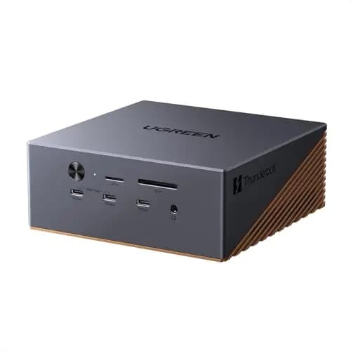 UGREEN Maxidok Thunderbolt 5 Docking Station Revodok 17 en 1 120Gbps Estación de Acoplamiento Avec 3*TBT5 et DisplayPort Único 8K60Hz Doble 6K@60Hz MAX Carcasa SSD M.2 140W PD 2.5GbE SD 4.0 3.5mm Aux