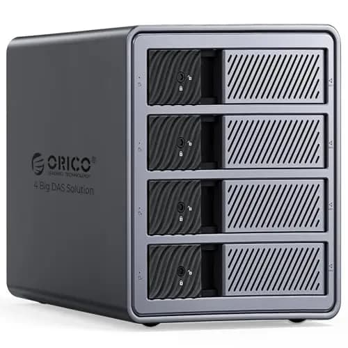 ORICO Caja de Aluminio Raid para 4 Discos Duros de 3,5 Pulgadas hasta 4X 22 TB, Fuente de Alimentación de 150W Integrada, con Ventilador, Soporta Raid 0/1/5/10 (9848RU3)