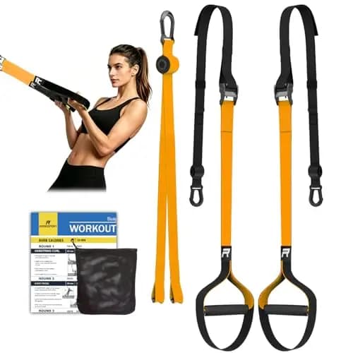 RHINOSPORT Juego de Entrenamiento de suspensión con Anclaje para Puerta Ajustable para Gimnasia en casa Adecuado para Viajes y para el Entrenamiento en Interiores y Exteriores