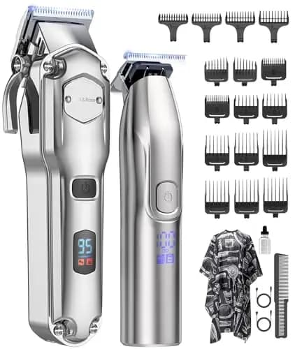 Maquina de Cortar Pelo Hombre,Juego de Barbero y Recortador,Cortapelos Recortadora de Barba,Maquina de Afeitar Hombre con Peines Guía