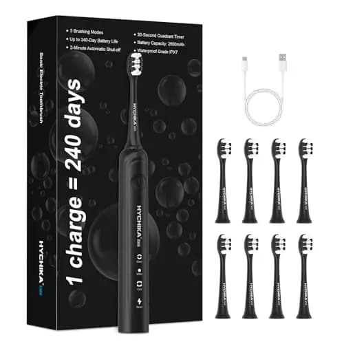 Cepillo de dientes eléctrico sónico para adultos,recargable 240 días de duración de batería con 2500mAh,8 cabezales de repuesto,3 modos de limpieza y resistencia al agua IPX7,negro