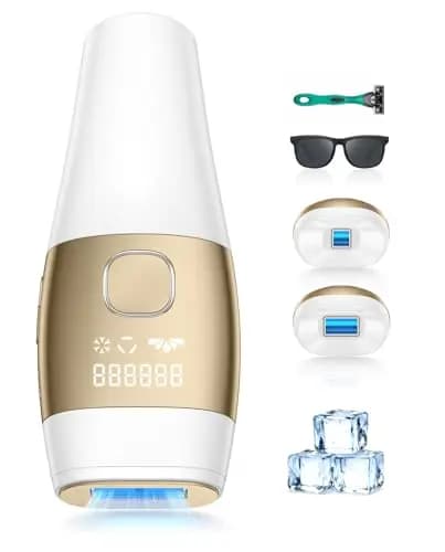 21J Depiladora Laser con Función de Enfriamiento, Depiladora Luz Pulsada Indolora de 2 Modos, 5 Energiestufen, para Cara, Axilas, Zona Bikini y Depilación Corporal Total