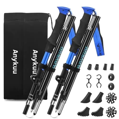 Anykuu 7075 Bastones de Senderismo de Aleación de Aluminio 2pcs y EVA Bastones Trekking Bastones Marcha Nordica Plegables Ajustar la Longitud 110-130CM para Senderismo Viaje Alpinismo Trail