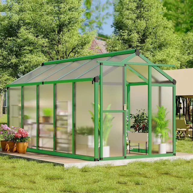 Garvee Invernadero De 6x10 Pies para Exterior – Marco De Aluminio y Policarbonato con Ventilación Ajustable, Jardín y Patio, con Mango – Verde