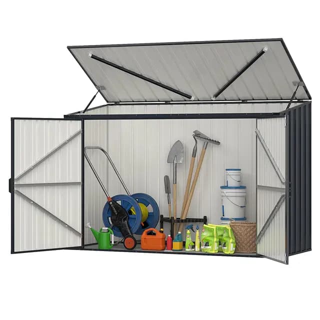 COSTWAY Caseta Jardin Exterior 1,5m2, 1600L, 193 x 86 x 127 cm, Cobertizo Jardin Exterior, Tapa Abatible y 2 Puertas con Cerradura, Acero, Pistones de Gas, Techo Inlinado, para Contenedores de Basura