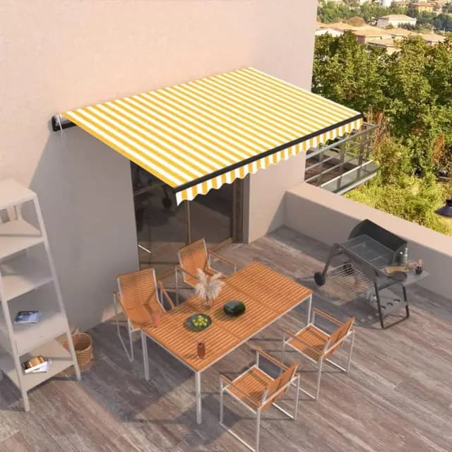 Brokky Toldo Motorizado 4 x 3.5 m con Mando a Distancia Toldo de Exterior Terraza Enrollable con Manivela Marco de Aluminio para Terraza, Jardín-Amarillo y blanco-400 x 350 cm