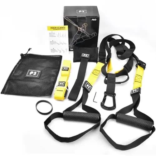 IRONWILL Sistema de Entrenamiento en Suspensión Profesional, Kit de Correas de Resistencia con Anclajes Patentados, Bolsa de Transporte de Malla, Negro y Amarillo
