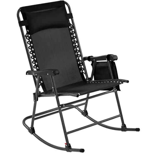 Yaheetech Mecedora Balancín Plegable Carga 120KG con Reposabrazos y Apoyo para Cabeza 102x65,5x103 cm para Exterior Acampar Porche Balcón Negro