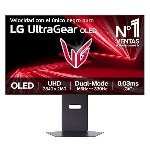 LG 32GX850A-B - Monitor Gaming Ultragear OLED, 32", 4K (3840 x 2160), 165 Hz, 0.03 ms (GTG), Dual Mode, G-Sync Compatible y FreeSync Premium Pro, Inclinación y Altura Ajustable, Morado Grisáceo
