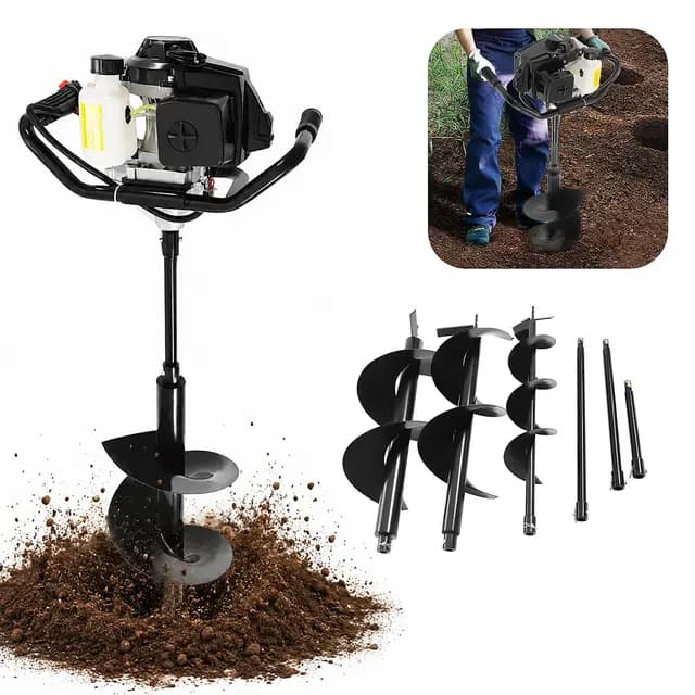 Ahoyadora Gasolina | 72CC 3000W | 4CV | 2 Tiempos Motor | 150/250/300mm Broca | 30/50/60cm Prolongador | Barrena para Tierra Compactadora De Tierra Ahoyadora Manual Ahoyador para Granja