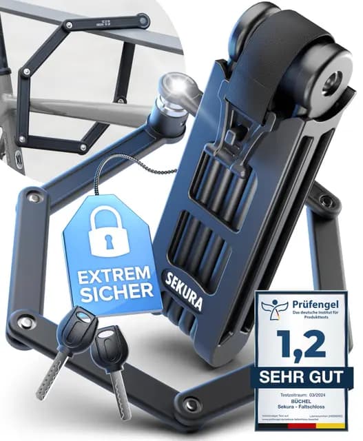 Büchel Sekura Antirrobo Candado Bici 95 cm – Candado Moto, Bicicleta, E-Bike, Patinete, Carrito, Remolque – Protección antirrobo segura con soporte – Bike Lock De Acero Templado con llave