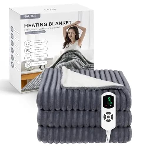 NALONE Manta Eléctrica Grande160x130cm, Manta Termica 9 Niveles de Calor, Temporizador de 12 Horas para Cama, Hogar y Oficina Franela Lavable a Máquina (160 x 130cm)