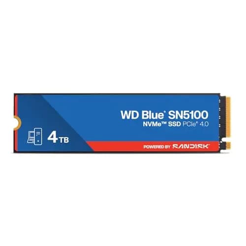 WD Blue SN5100 NVMe SSD de 4 TB (hasta 6900 MB/s de Velocidad de Lectura, M.2 2280, PCIe Gen 4.0, nCache 4.0, Tecnología SANDISK 3D CBA NAND, Acronis True Image)