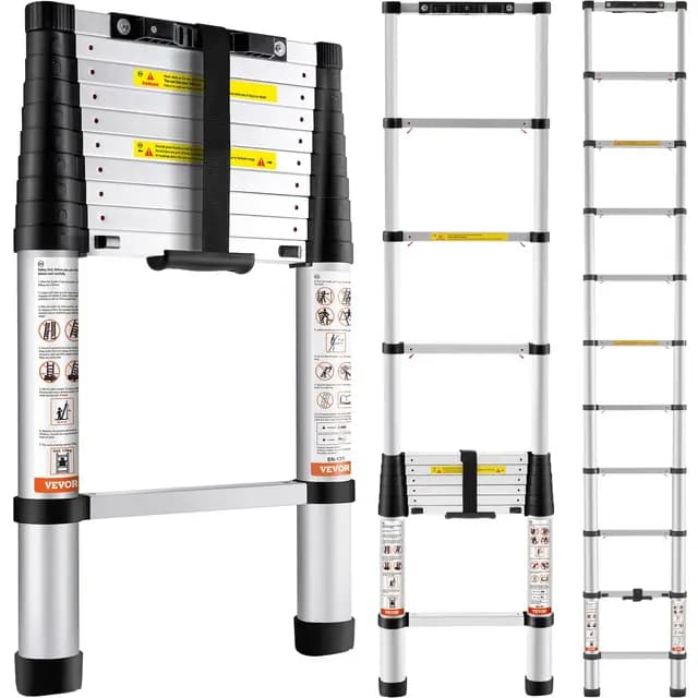 VEVOR Escalera Telescópica de Aluminio Altura de 320cm Escalera de Extensión Plegable Portátil Capacidad de 170kg con Pies Antideslizantes 1 Botón de Retracción para Reparaciones de Hogar Autocaravana