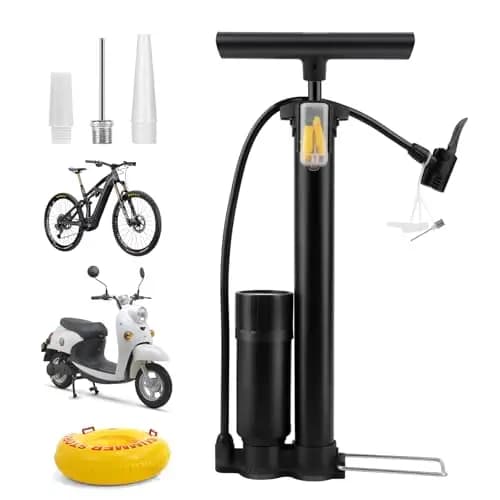 MXTIMWAN Bomba de bicicleta todas las válvulas, bomba de aire para bicicleta, válvula francesa con manómetro de 160 psi, bomba de aire de pie para bicicleta, con bomba de neumáticos Presta y Schrader