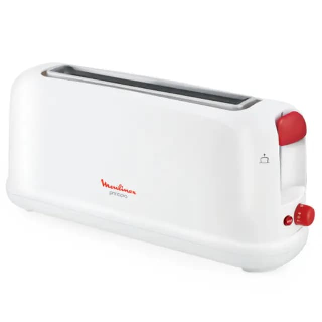 Moulinex Principio LS160111 - Tostadora de una ranura larga de 25 cm, bandeja recoge-migas con 7 niveles de tueste, modo de descongelación y botón apagado, para gran variedad de pan, Color Blanca