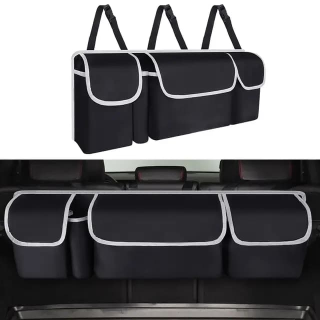 URAQT Organizador de Maletero de Coche, Bolsa de Almacenamiento Plegable para Coche con 4 Bolsillos, Bolsa Impermeable para Maletero del Asiento Trasero, 3 Correas de Hombro Ajustables