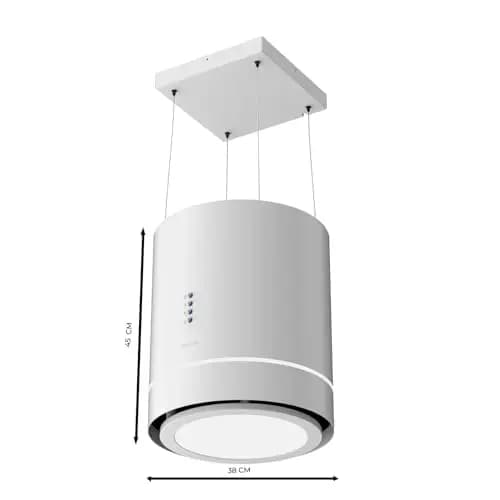 Cecotec Campana Extractora 44Cm En Isla Redonda Bolero Flux Cre 448000 White A++. Acabado En Blanco, Succión 800M3/H, Motor 210W, Control Electrónico, Luz, Filtro Carbono
